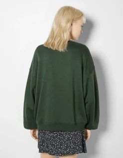 BERSHKA Sweat ample imprimé Écru Shop