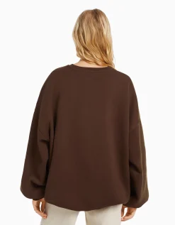 BERSHKA Sweat ample imprimé Bleu clair Cheap