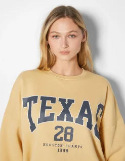 BERSHKA Sweat ample imprimé Bleu clair Fashion
