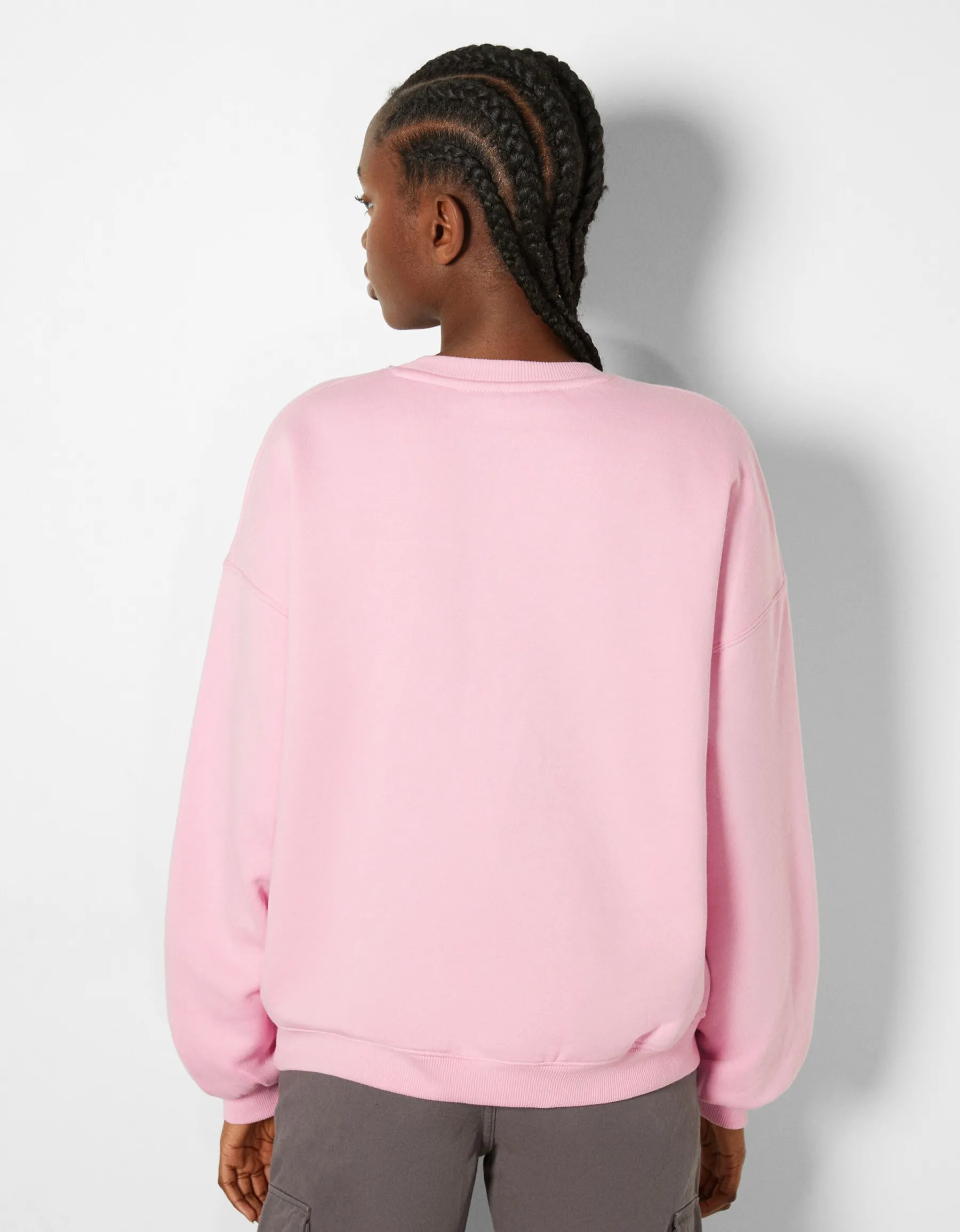BERSHKA Sweat ample imprimé Écru Discount
