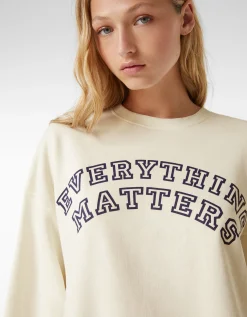 BERSHKA Sweat ample imprimé Écru Online
