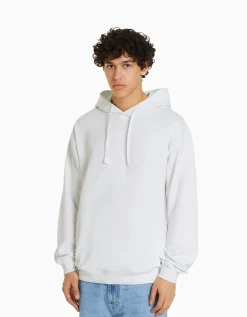 BERSHKA Sweat capuche Blanc Cheap