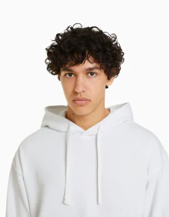 BERSHKA Sweat capuche Blanc Cheap