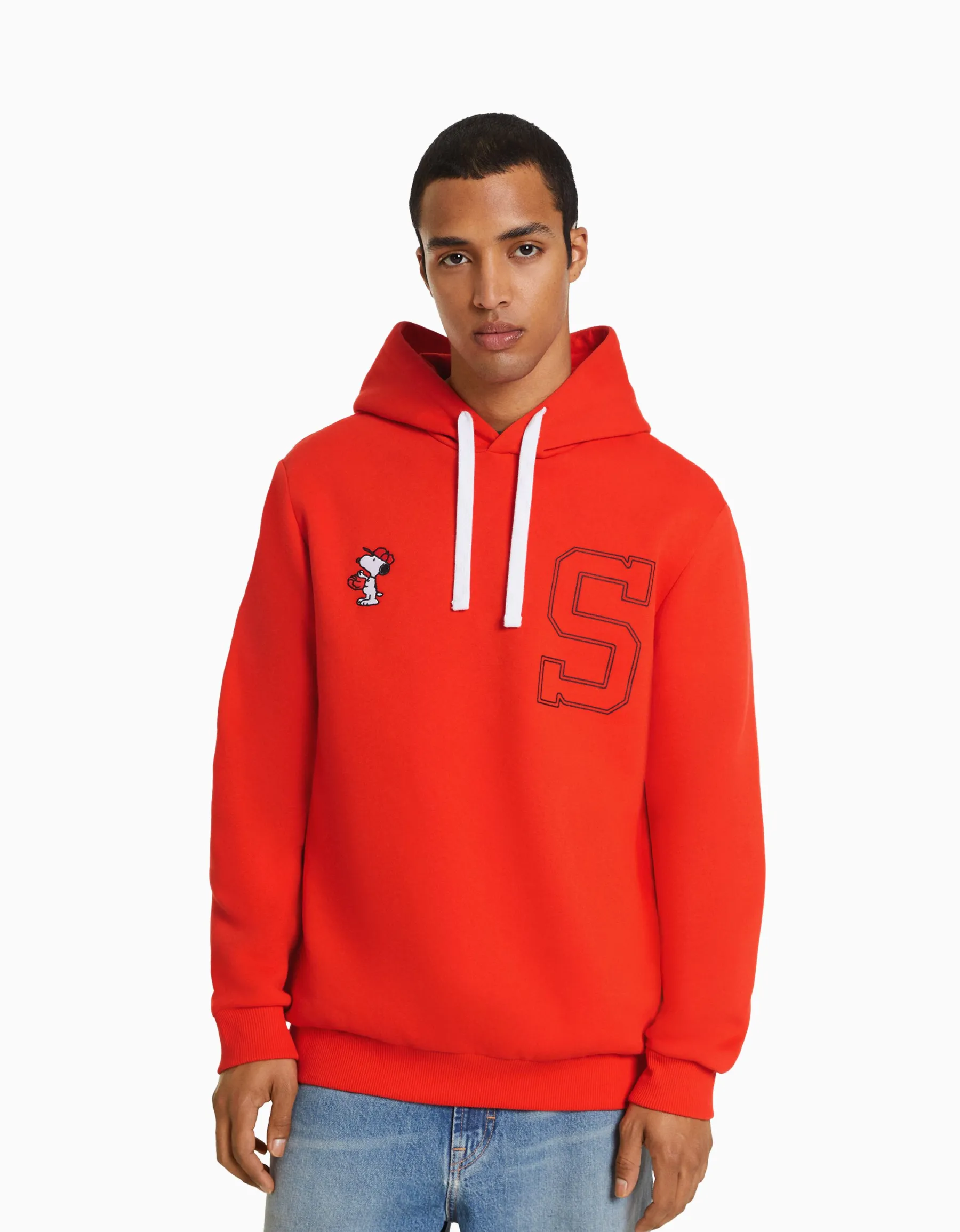 BERSHKA Sweat capuche brodé Snoopy Rouge Cheap