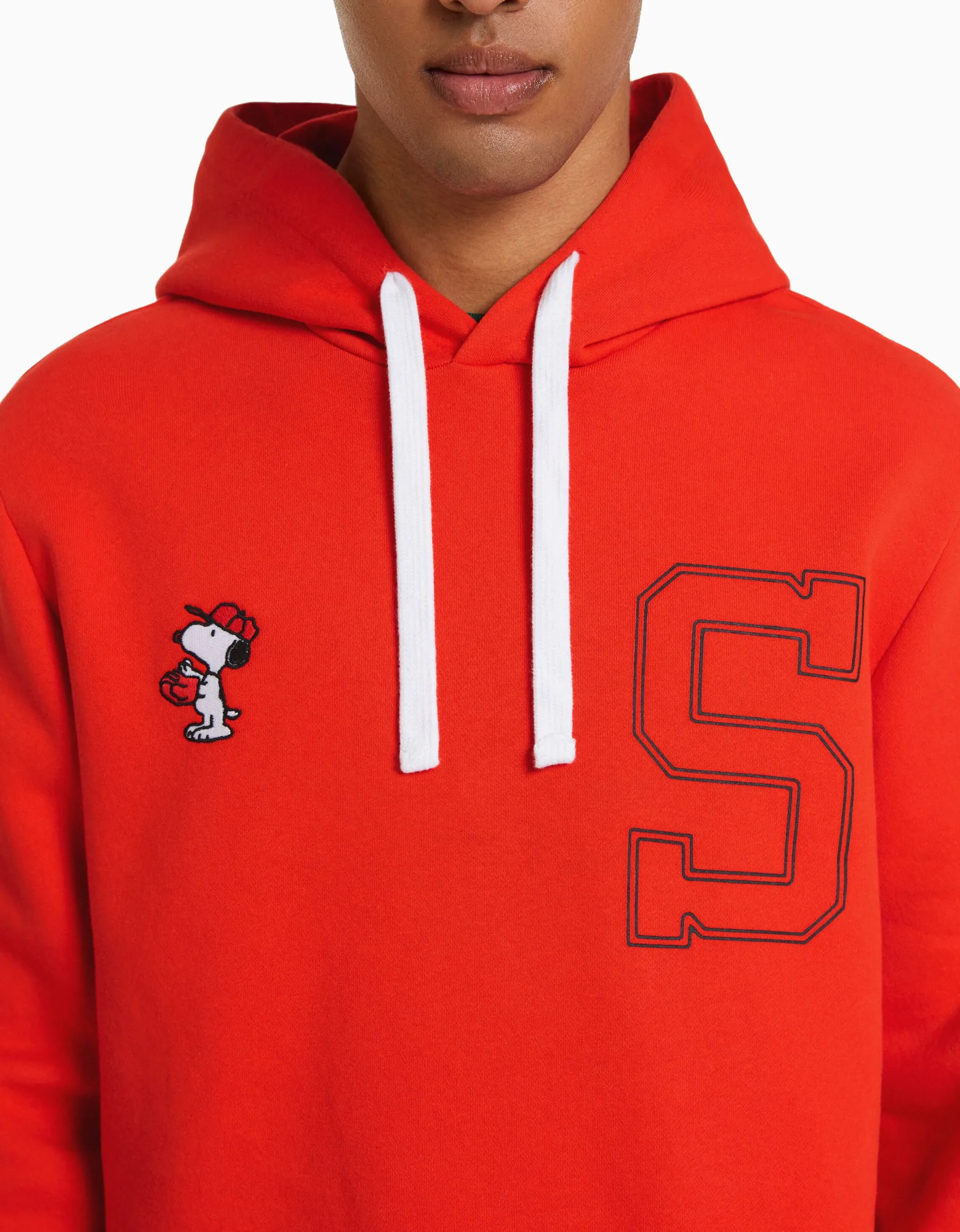 BERSHKA Sweat capuche brodé Snoopy Rouge Cheap