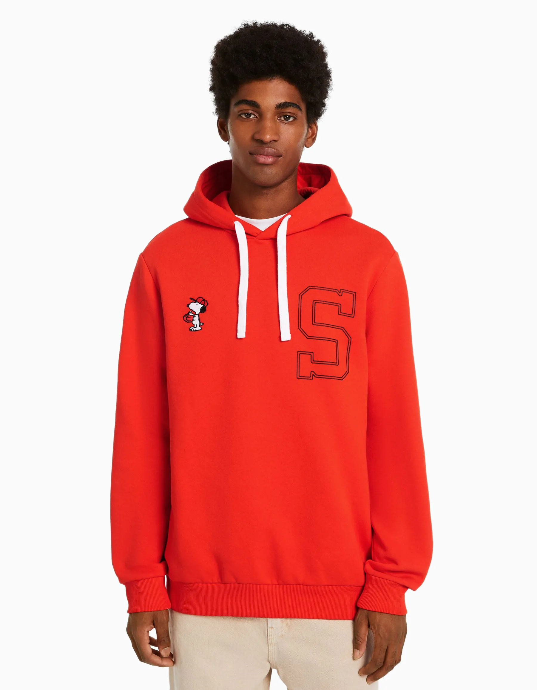 BERSHKA Sweat capuche brodé Snoopy Rouge Online
