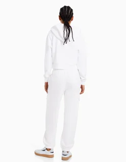 BERSHKA Sweat capuche cropped fermeture Éclair Blanc Discount