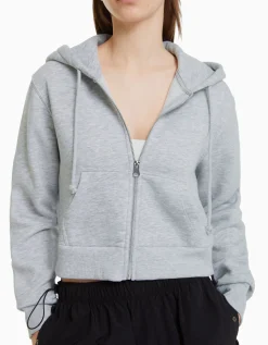 BERSHKA Sweat capuche cropped fermeture Éclair Gris Online