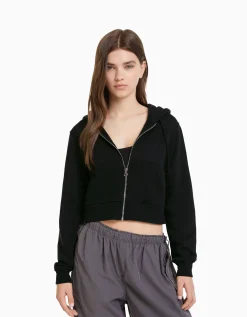 BERSHKA Sweat capuche cropped fermeture Éclair Gris Store