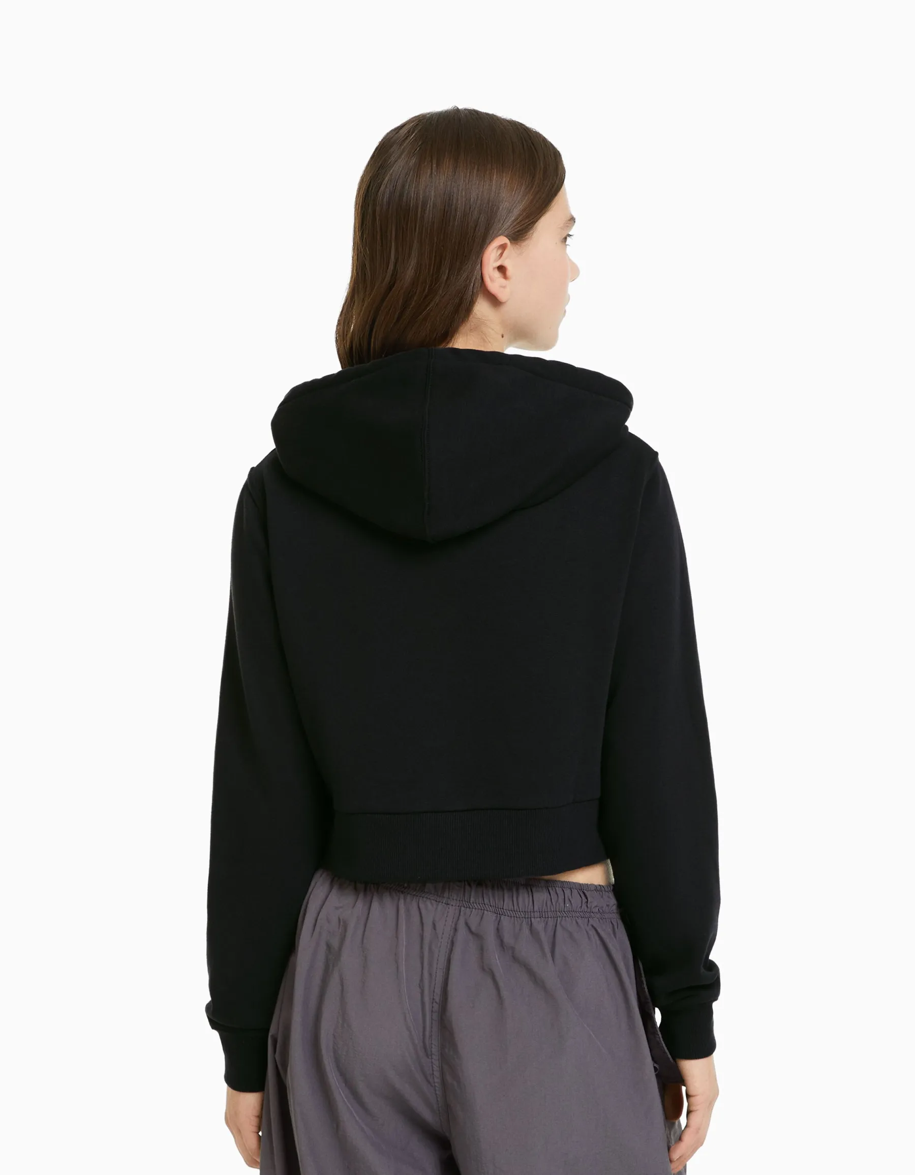 BERSHKA Sweat capuche cropped fermeture Éclair Gris Store