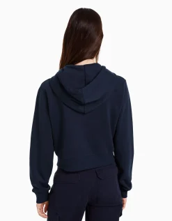 BERSHKA Sweat capuche cropped fermeture Éclair Marine Cheap