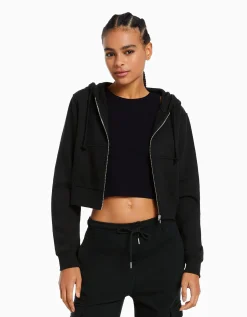 BERSHKA Sweat capuche cropped fermeture Éclair Gris Flash Sale
