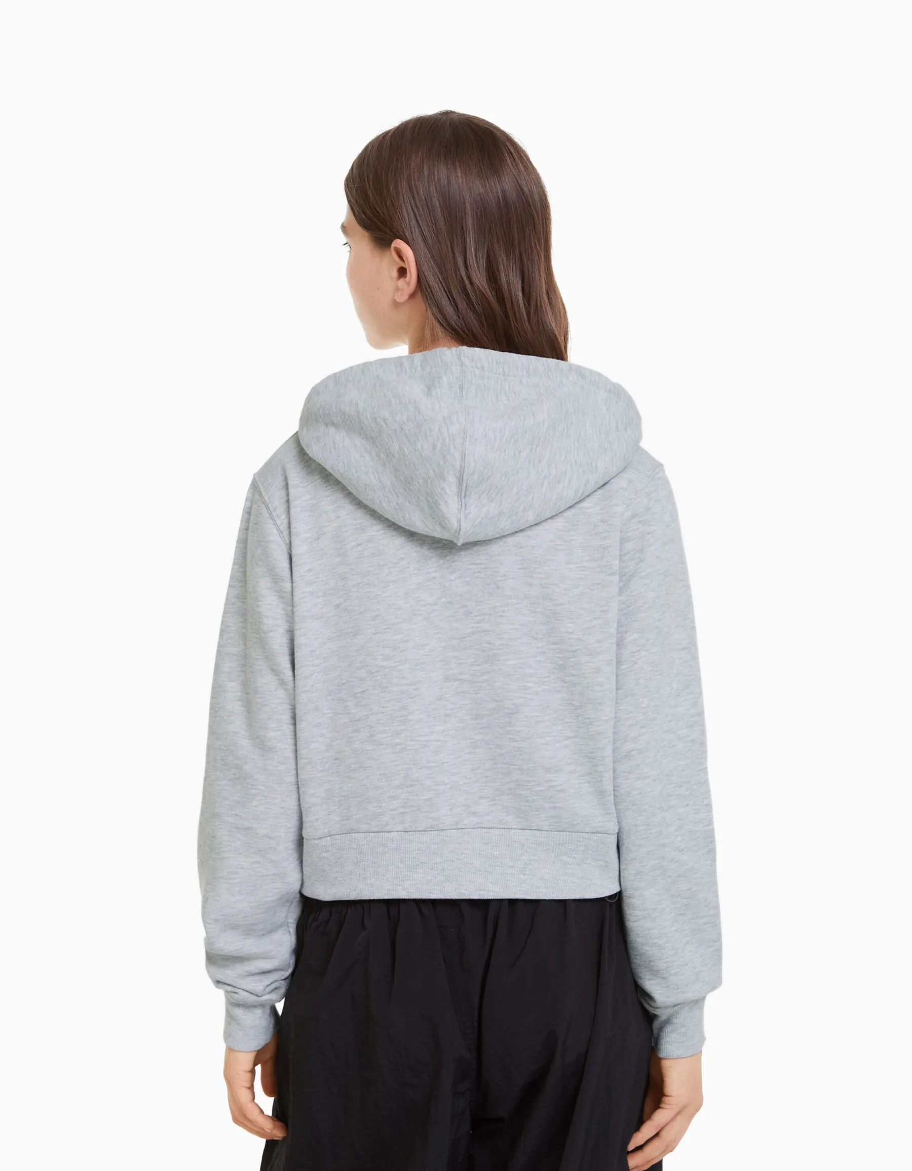BERSHKA Sweat capuche cropped fermeture Éclair Gris Sale