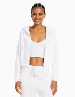 BERSHKA Sweat capuche cropped fermeture Éclair Blanc Best Sale