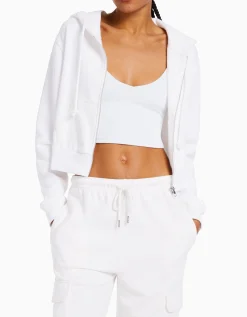 BERSHKA Sweat capuche cropped fermeture Éclair Blanc Best Sale