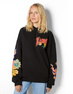BERSHKA Sweat capuche imprimé Noir Shop