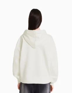 BERSHKA Sweat capuche imprimé Ariana Grande Blanc cassé New