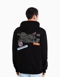 BERSHKA Sweat capuche imprimé racing Noir Flash Sale