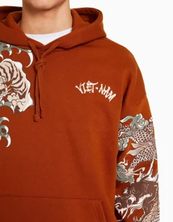 BERSHKA Sweat capuche imprimé tigre Camel Cheap