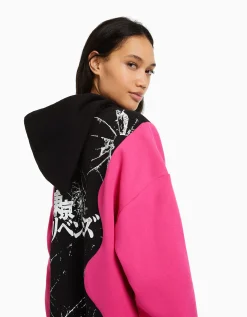 BERSHKA Sweat capuche imprimé TOKYO REVENGERS Fuchsia Flash Sale