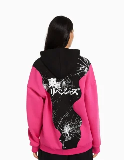 BERSHKA Sweat capuche imprimé TOKYO REVENGERS Fuchsia Outlet