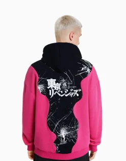 BERSHKA Sweat capuche imprimé TOKYO REVENGERS Fuchsia Best Sale