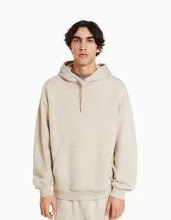 BERSHKA Sweat capuche oversize Beige Discount
