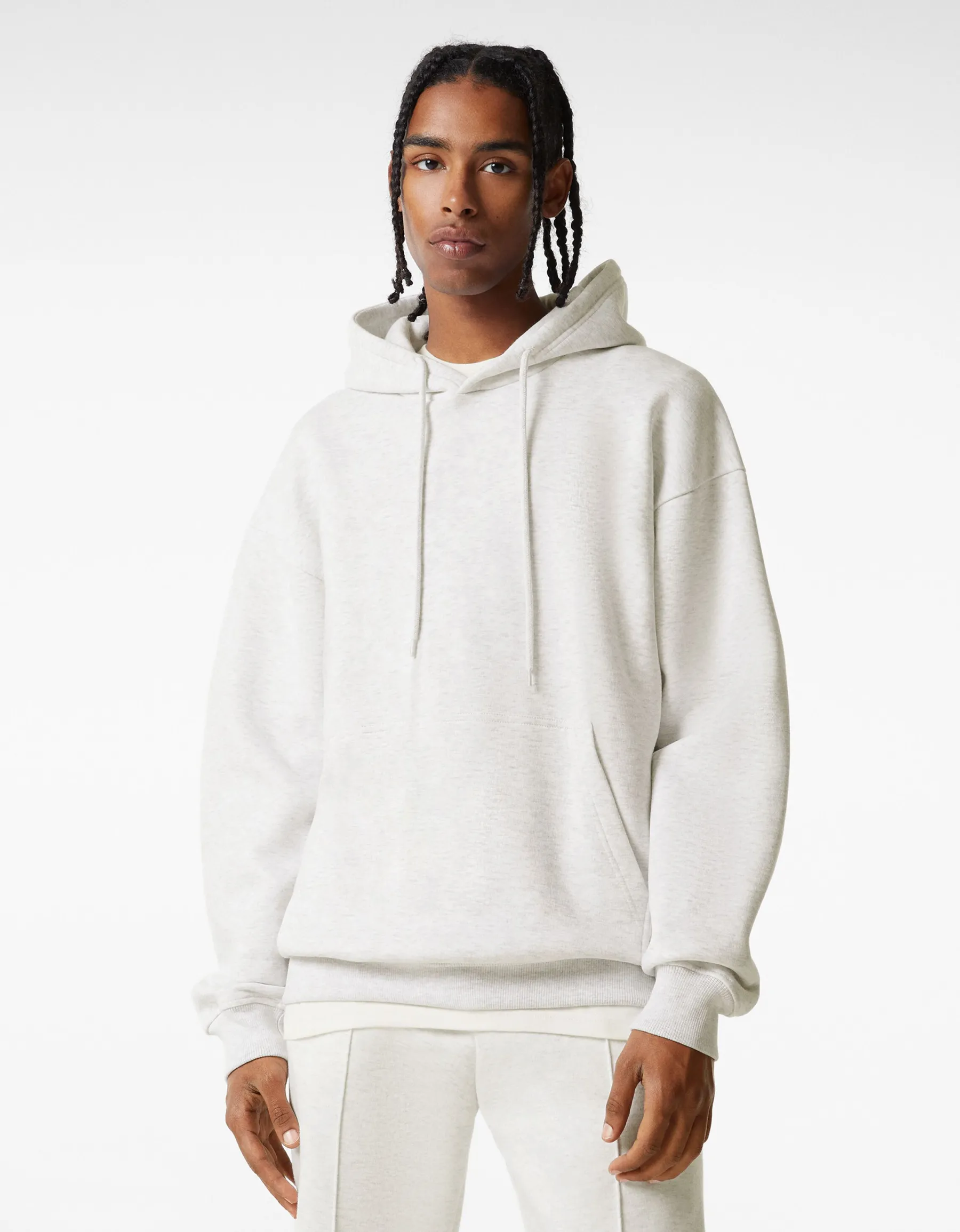 BERSHKA Sweat capuche oversize Gris Hot