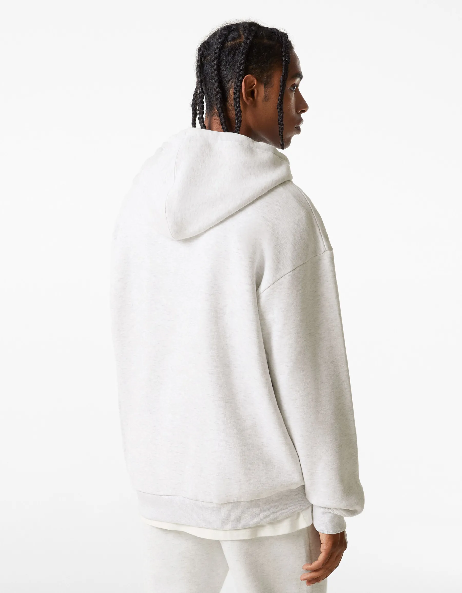 BERSHKA Sweat capuche oversize Gris Hot