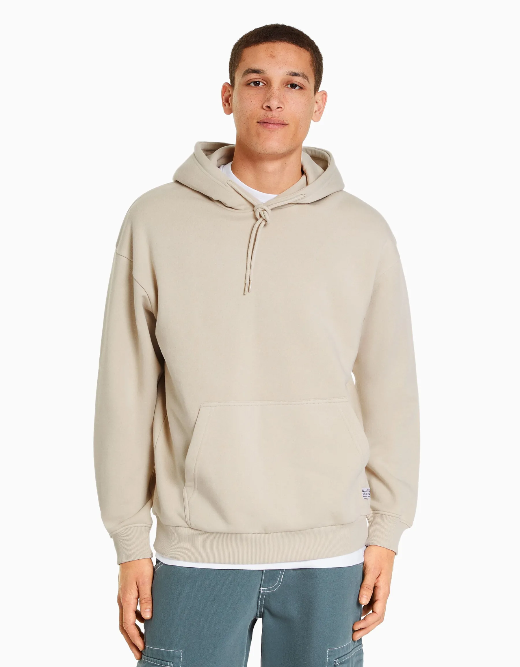 BERSHKA Sweat capuche oversize Beige New