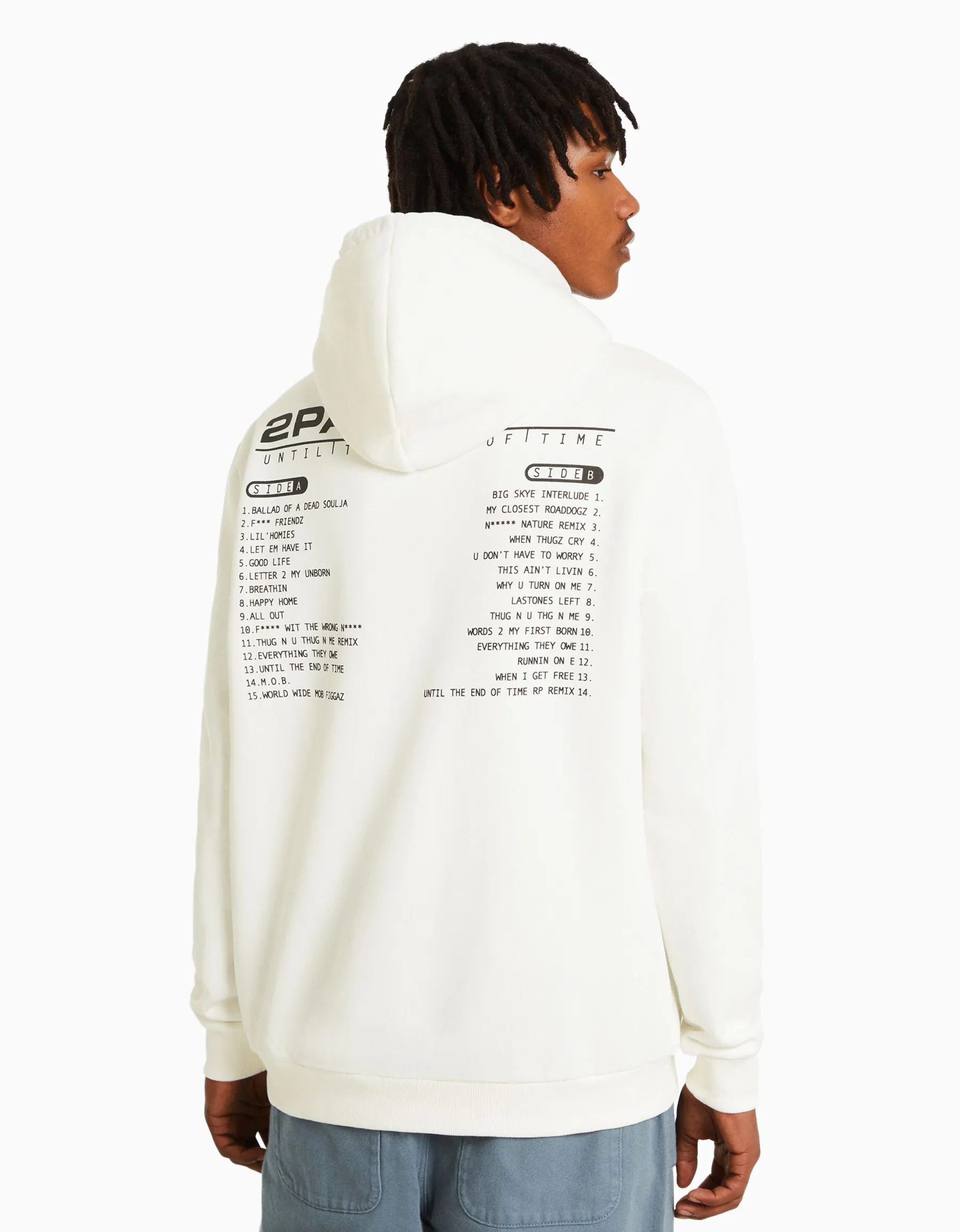 BERSHKA Sweat capuche Tupac Blanc Cheap