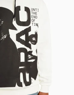 BERSHKA Sweat capuche Tupac Blanc Cheap