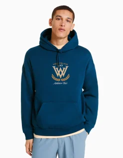 BERSHKA Sweat capuche varsity Bleu foncé Store