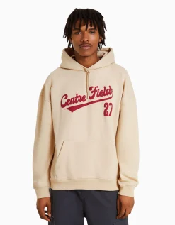 BERSHKA Sweat capuche varsity Camel New