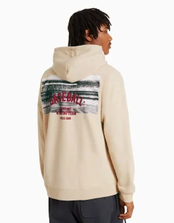 BERSHKA Sweat capuche varsity Camel New