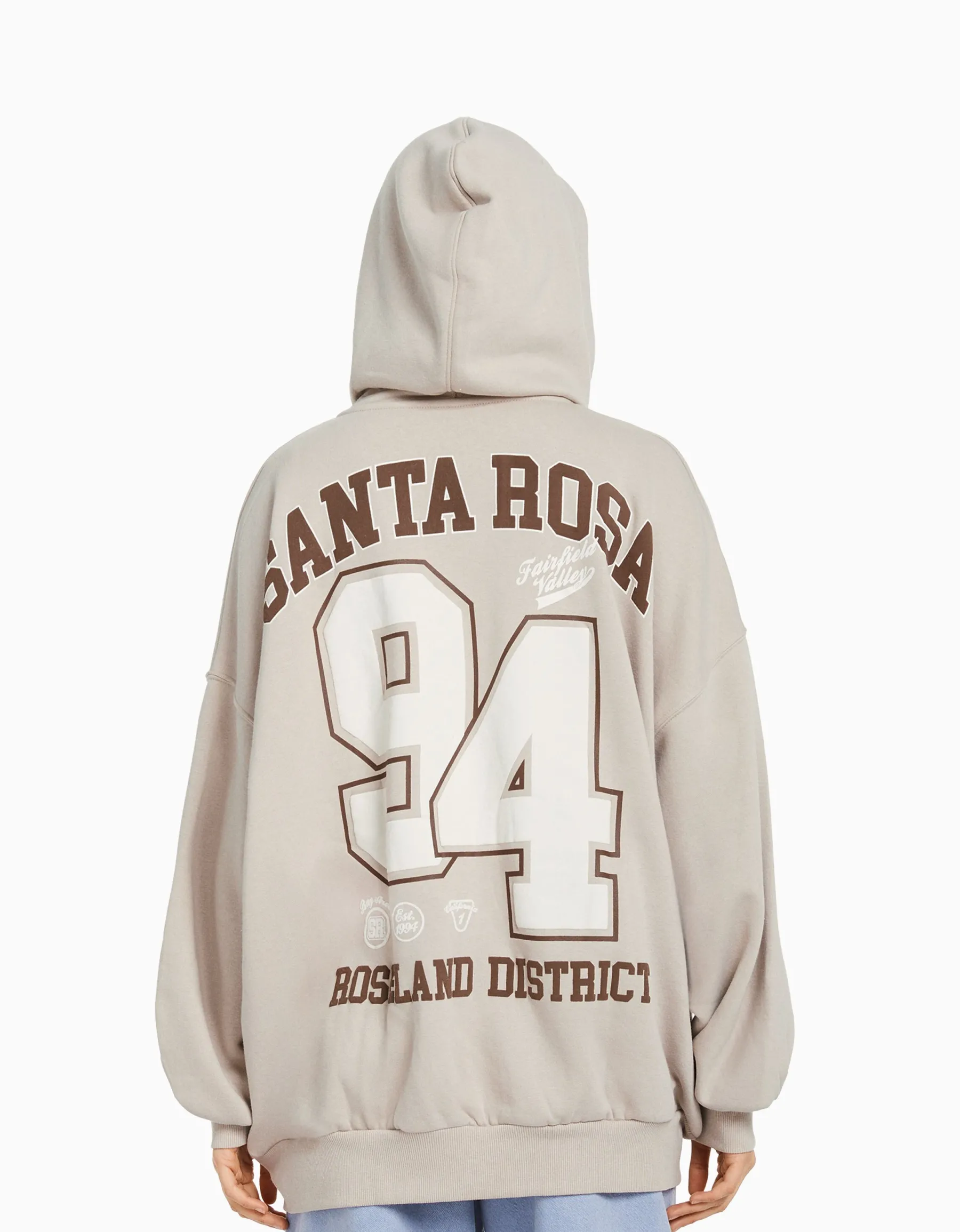 BERSHKA Sweat capuche zippé imprimé varsity Marine Best