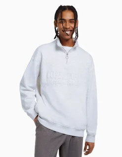 BERSHKA Sweat col montant zippé Vert Cheap