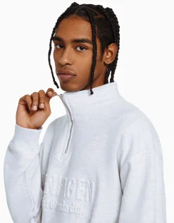 BERSHKA Sweat col montant zippé Vert Cheap