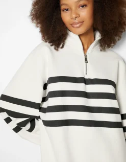 BERSHKA Sweat col montant zippé imprimé Bleu foncé Clearance