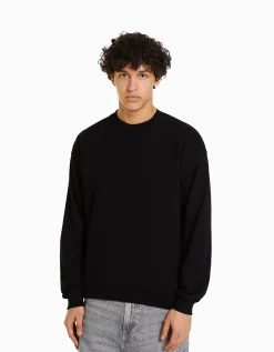 BERSHKA Sweat col rond Noir Sale