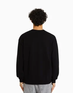 BERSHKA Sweat col rond Noir Sale