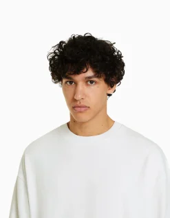 BERSHKA Sweat col rond Blanc Best