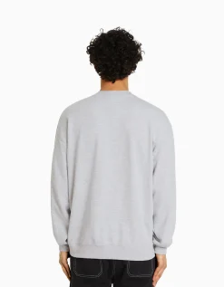 BERSHKA Sweat col rond Gris Flash Sale