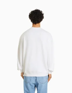 BERSHKA Sweat col rond Blanc Outlet