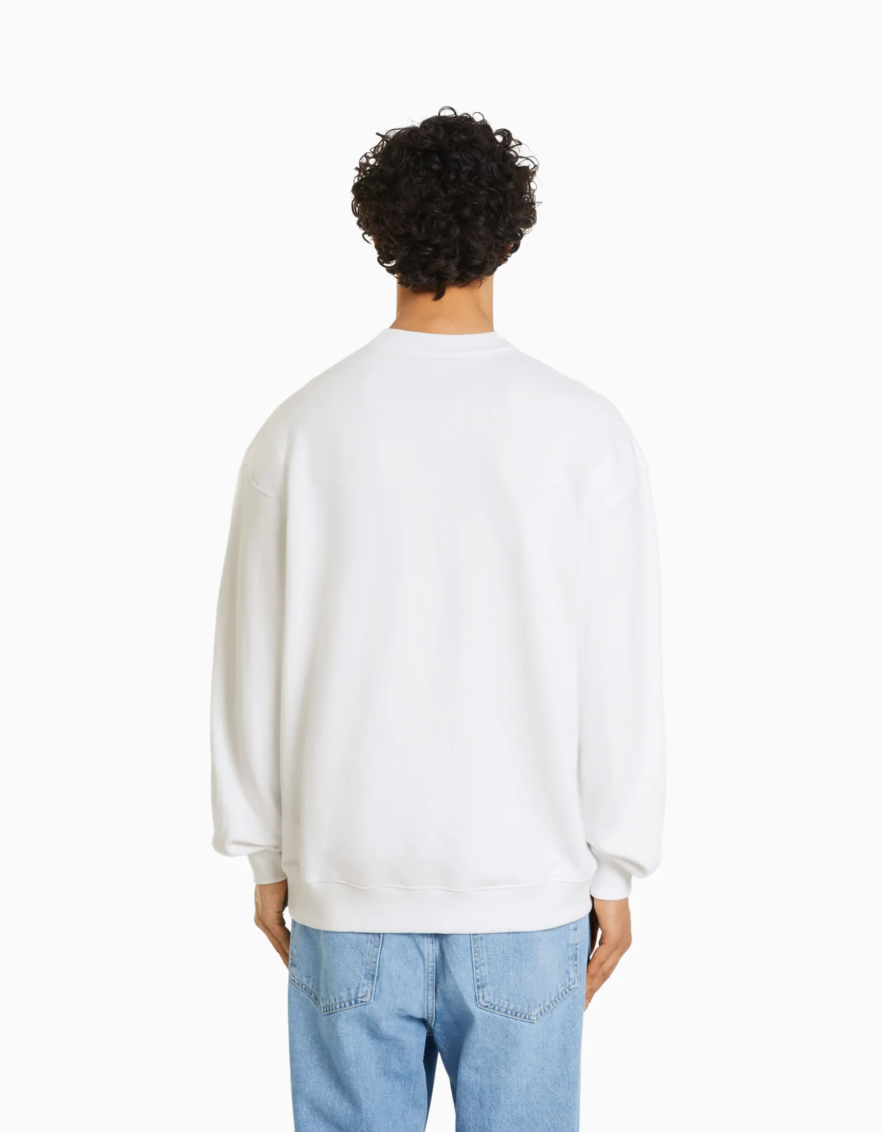 BERSHKA Sweat col rond Blanc Outlet
