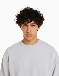 BERSHKA Sweat col rond Gris Outlet