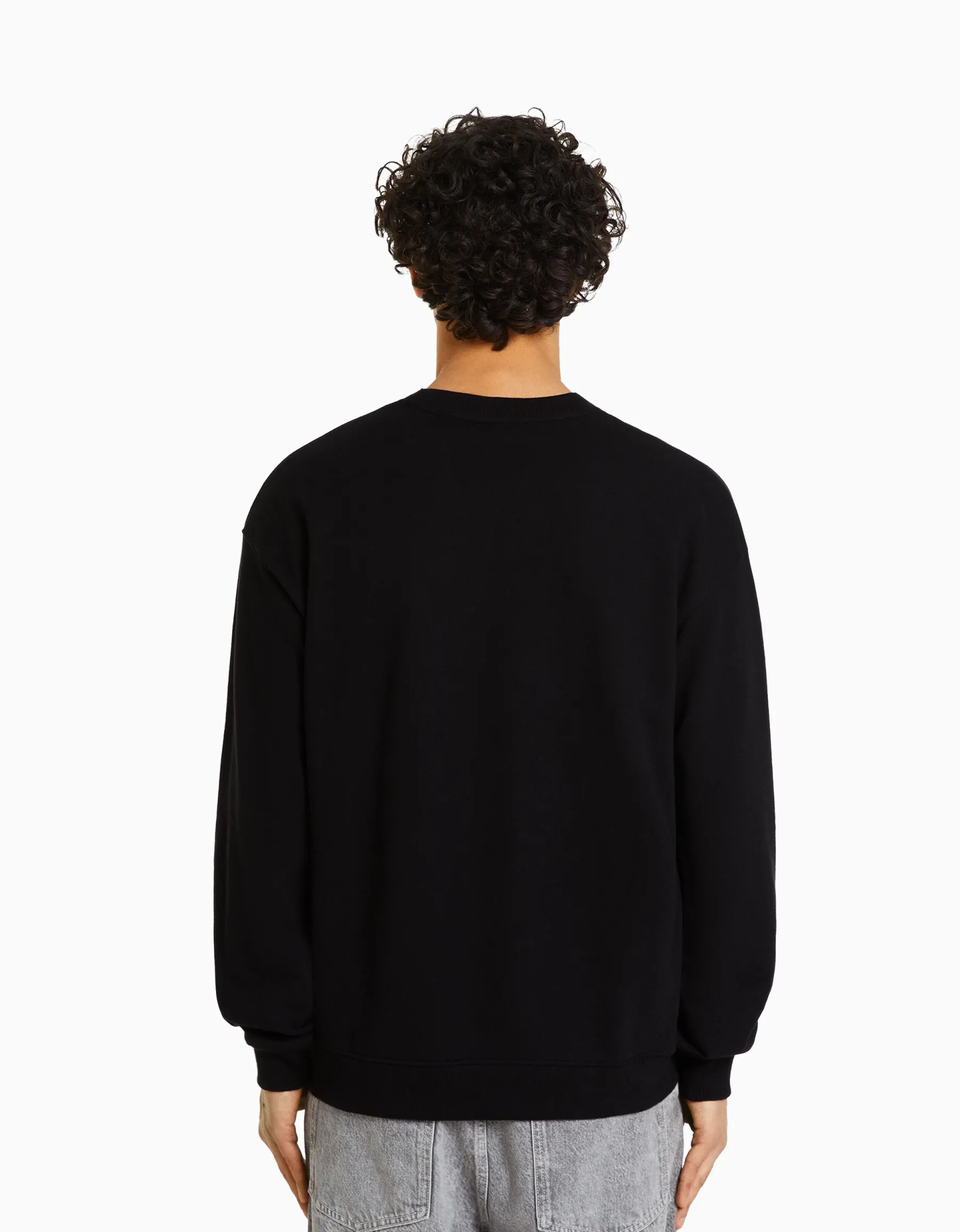BERSHKA Sweat col rond Noir Cheap