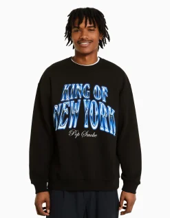 BERSHKA Sweat col rond Pop Smoke Noir Sale