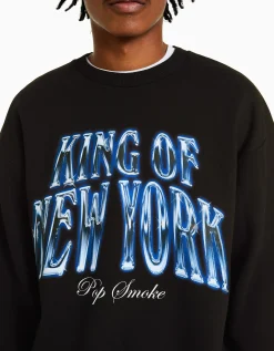 BERSHKA Sweat col rond Pop Smoke Noir Discount