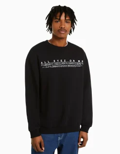 BERSHKA Sweat col rond Tupac Noir Hot